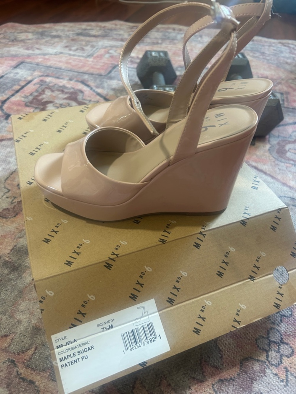 Mix No. 6 Patent Wedge Sandals in Maple Sugar